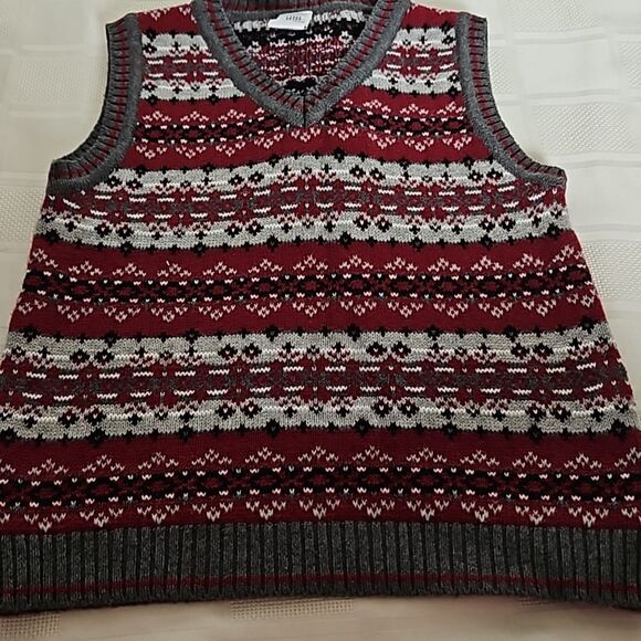 Gymboree Boy's V-neck Sleeveless Knitted Vest Gray & Burgundy 5 Years Old - Picture 7 of 16
